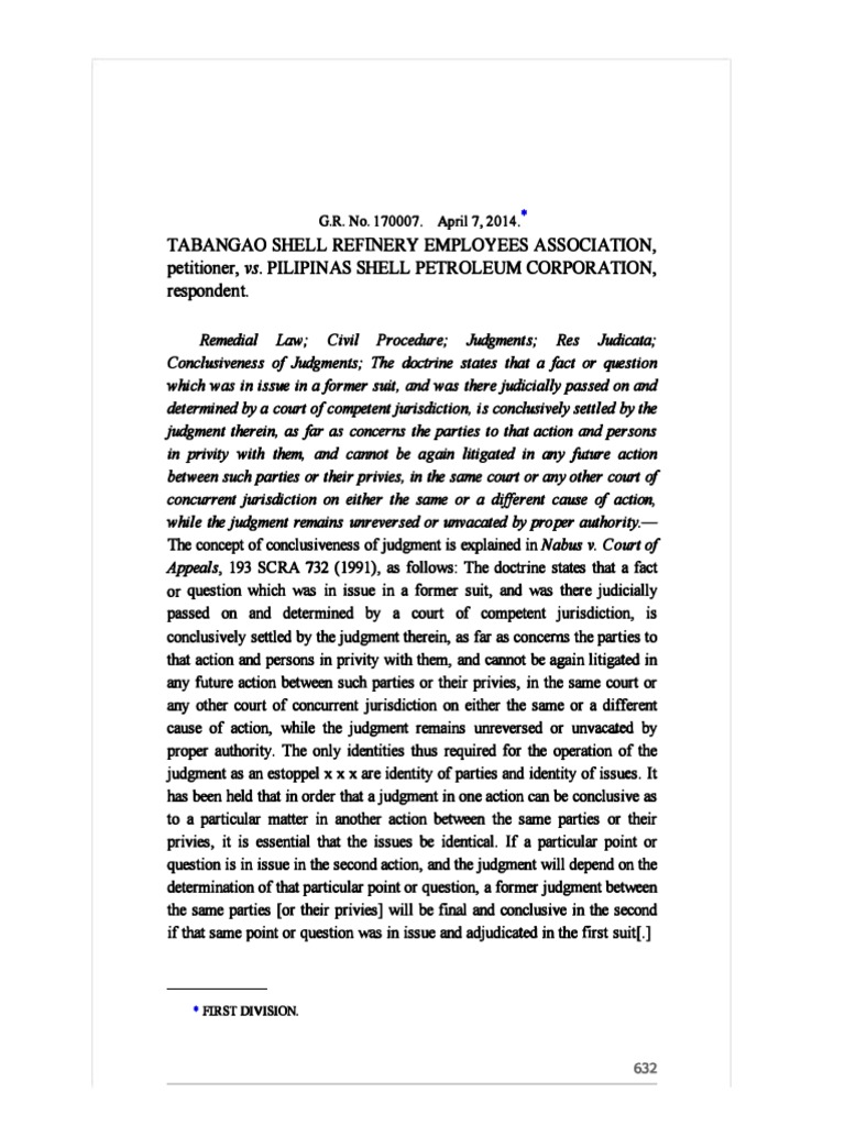 Tabangao Shell Refinery Employees Association v. Pilipinas Shell ...