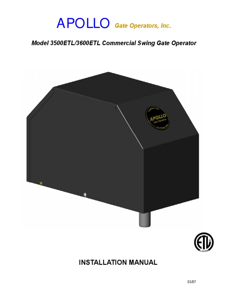 Install Apollo 3500ETL/3600ETL Commercial Swing Gate Operator | PDF ...