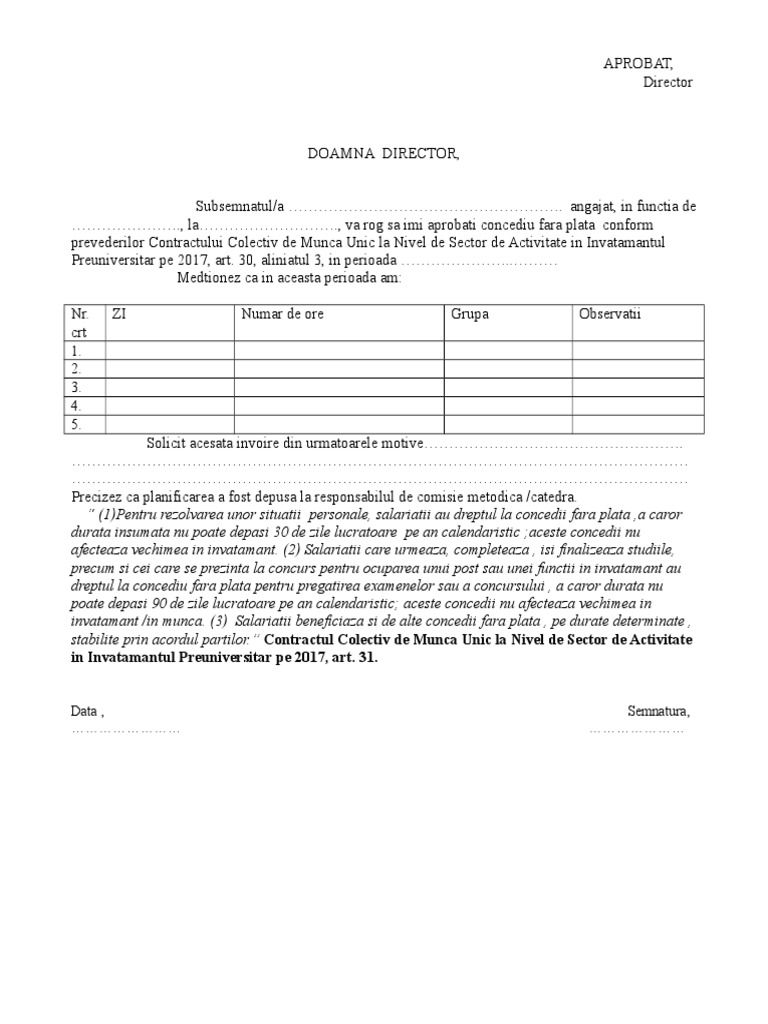 Cerere Concediu Fara Plata 1