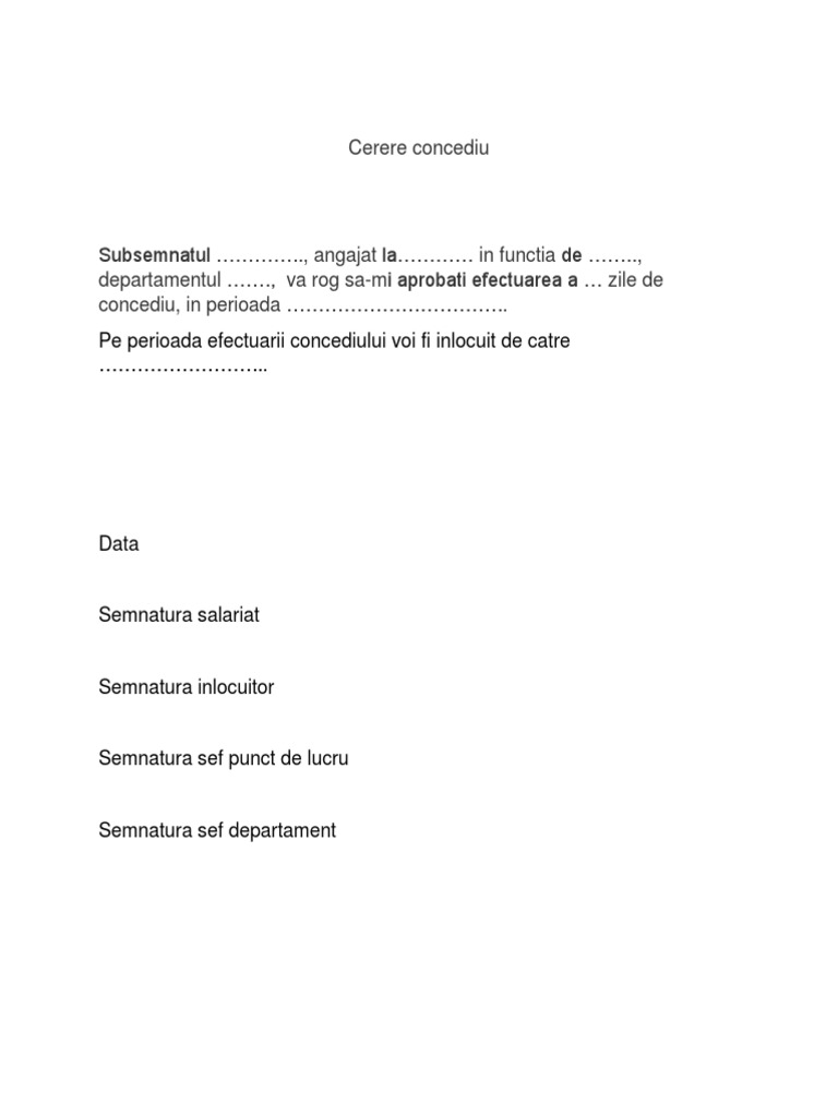 Model Cerere Concediu | PDF