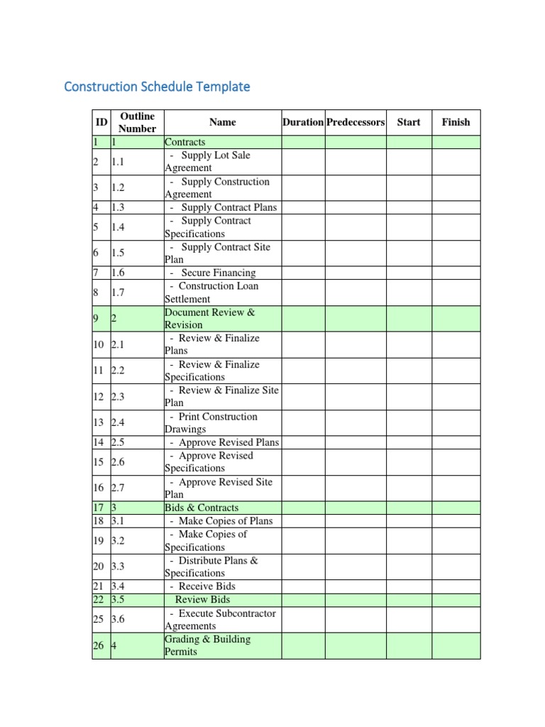 Comprehensive Construction Schedule Template | PDF | Framing ...
