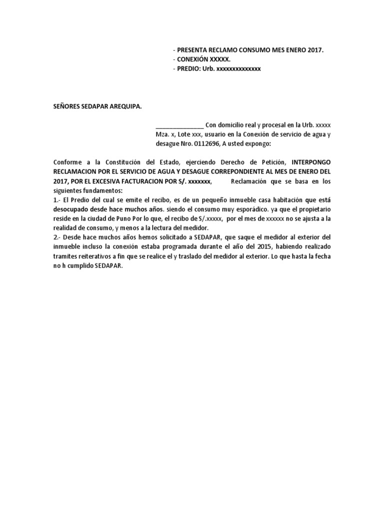 Reclamo por Cobro Excesivo de Agua | PDF | Hogar, jardinería y bricolaje