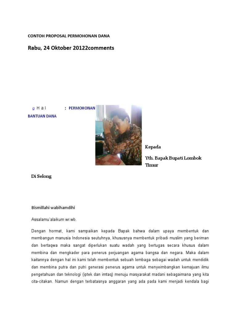 Contoh Surat Permohonan Bantuan Dana