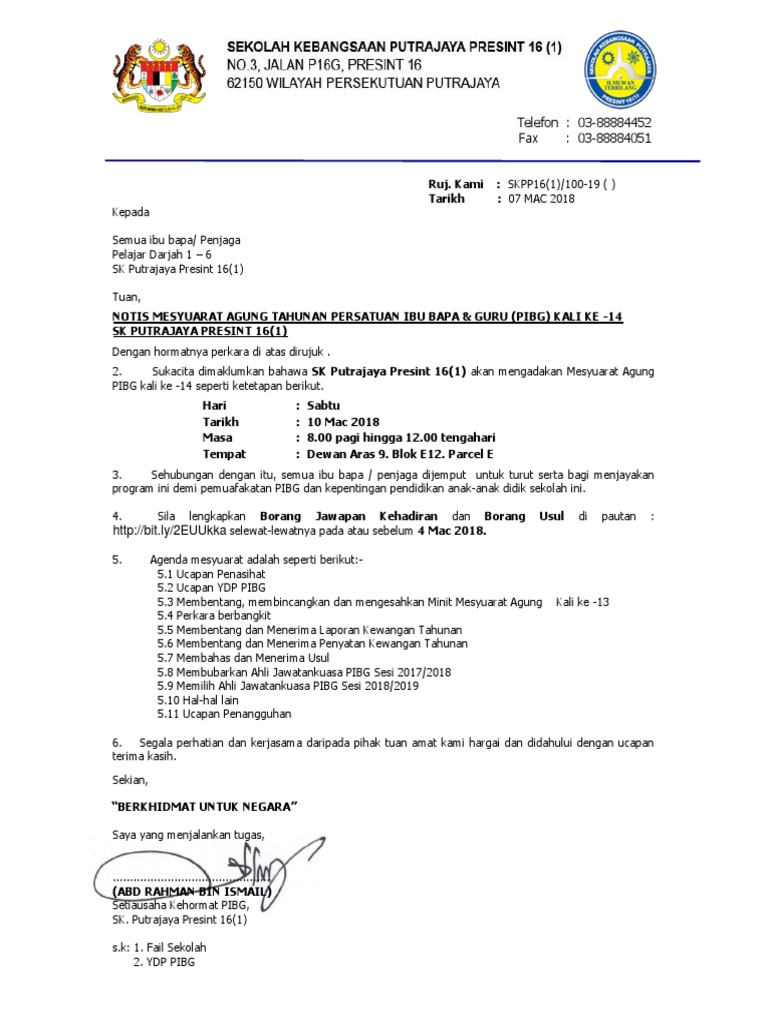 Surat Panggilan Mesyuarat Agung Pibg Pdf