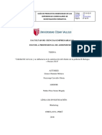 Calidad de Servicio y Su Influencia en La Satisfacción Del Cliente en La Pollería El Refugio, 2018