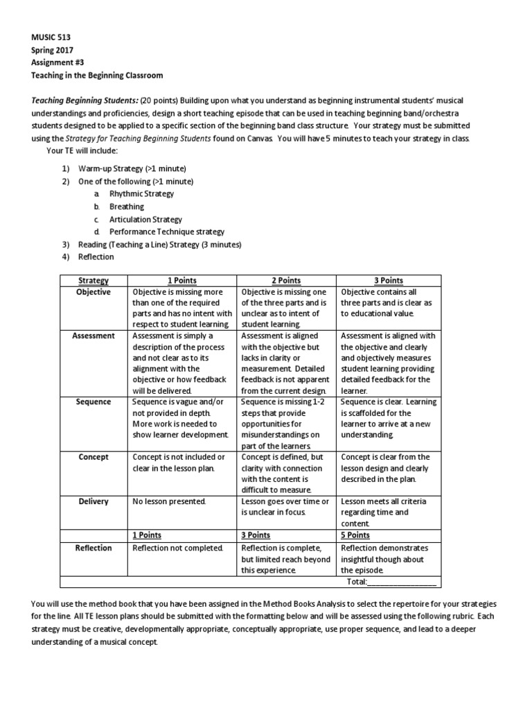 Beginning Band Lesson Plan PDF Lesson Plan Educational Assessment