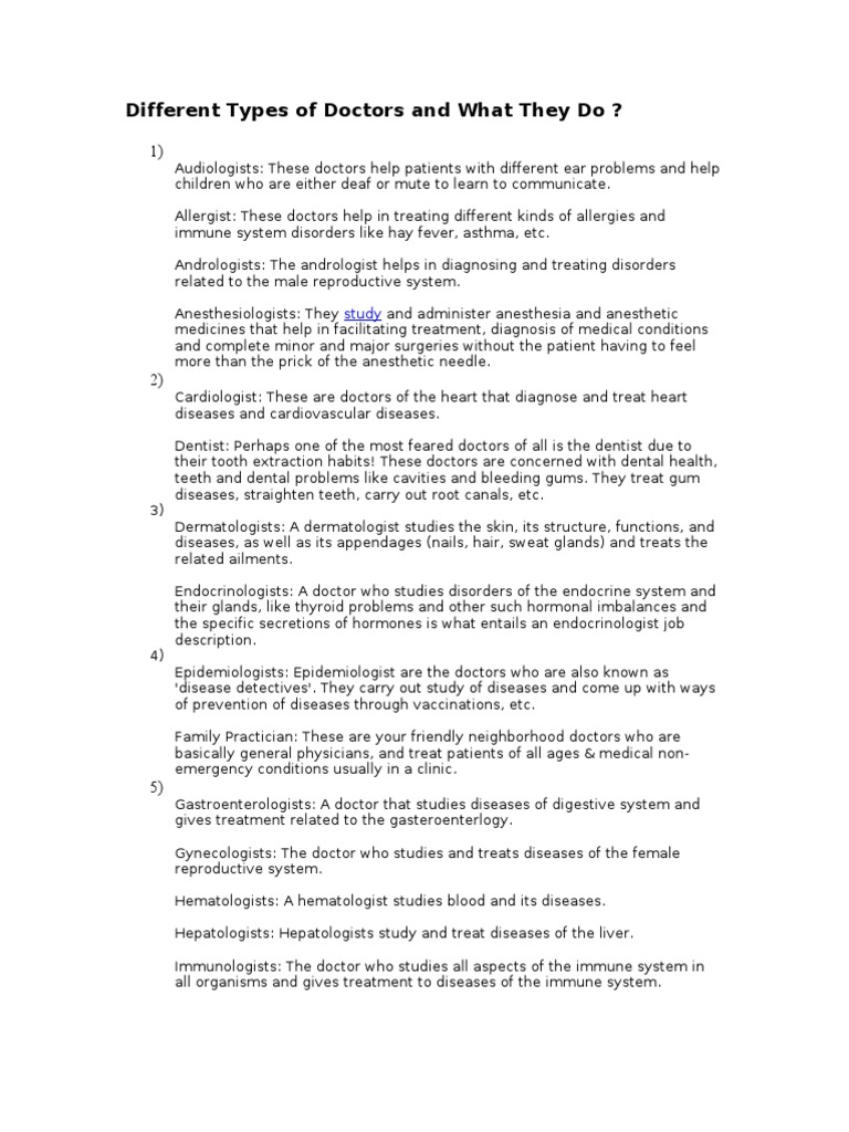 Different Types of Doctors and What They Do Neurology Pathology