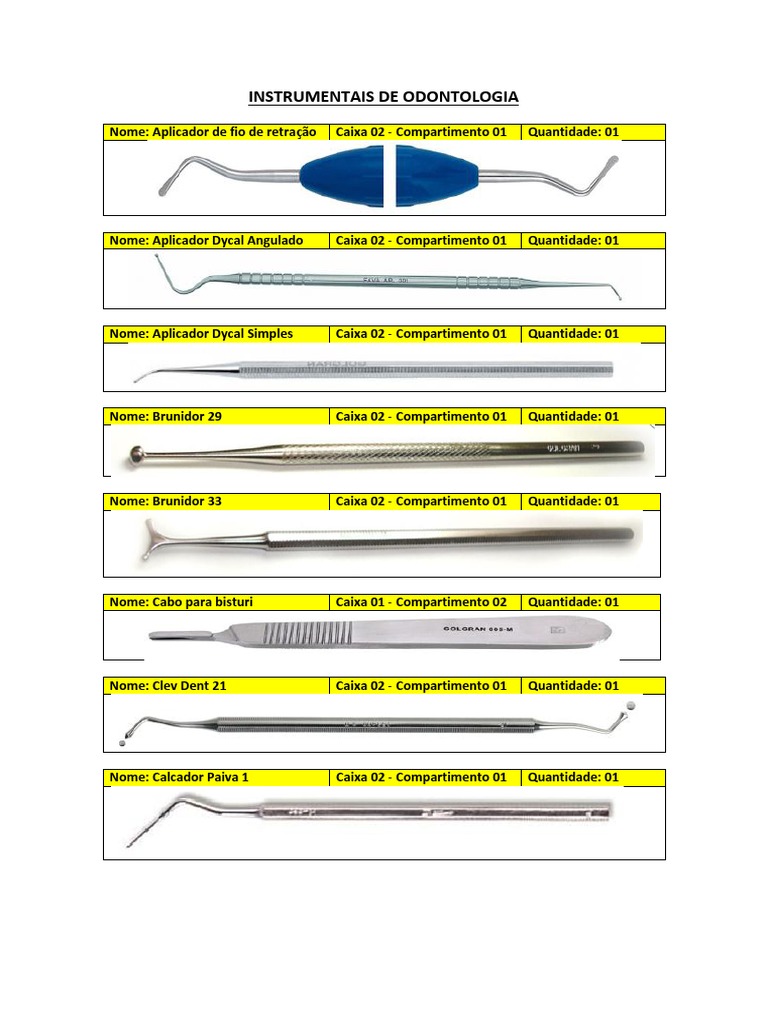 Instrumentos Odontológicos e Funções | PDF | Casa e Jardim