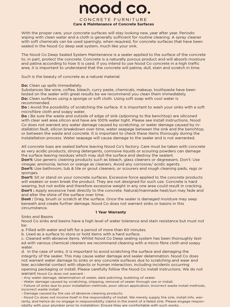 Sink Warranty and Product Care1 PDF Sink Concrete