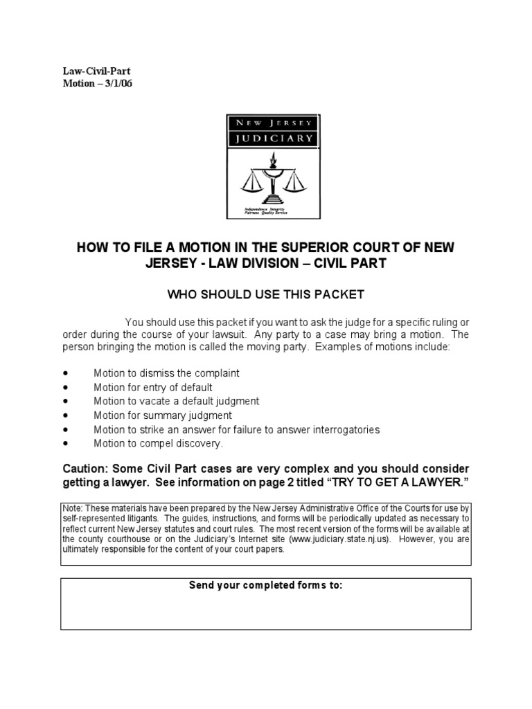 How To File Motionin in New Jersey | PDF | Discovery (Law) | Lawsuit