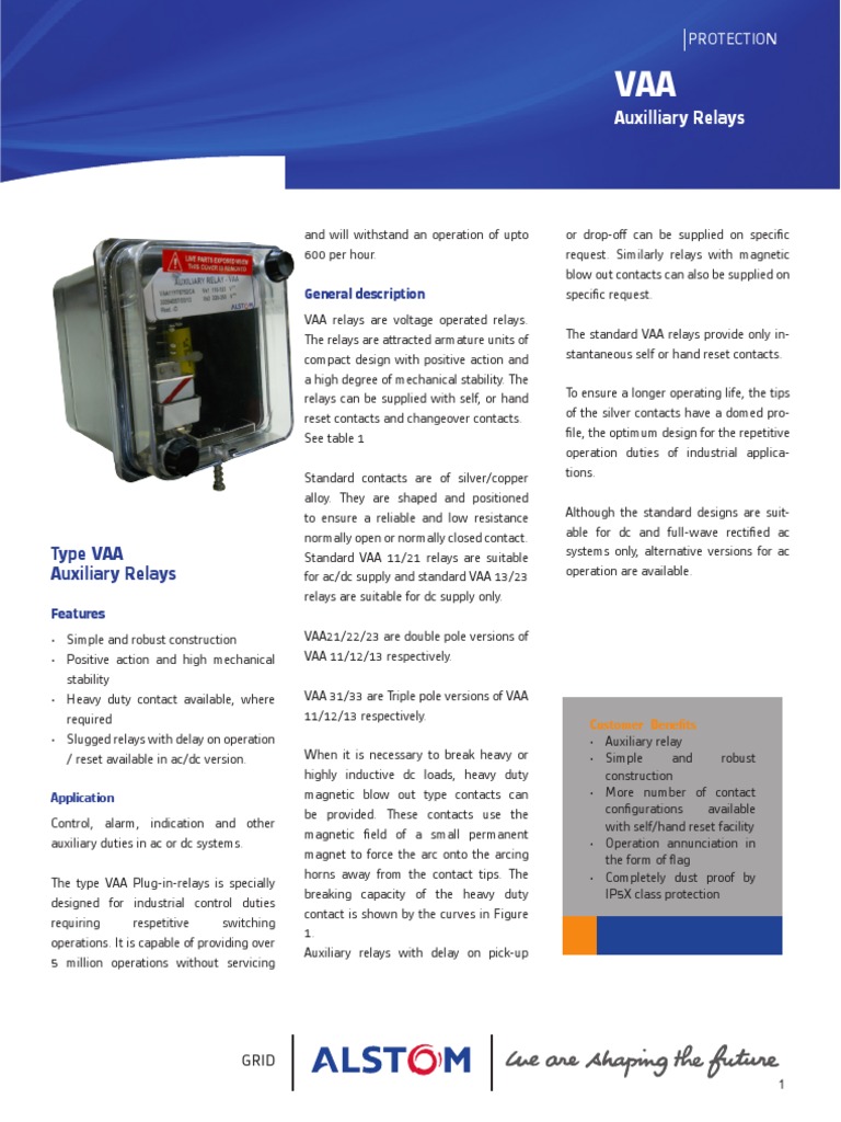 ALSTOM Auxilliary Relays VAA11,12,13.21,22,23,31,33 High Res PDF | PDF ...