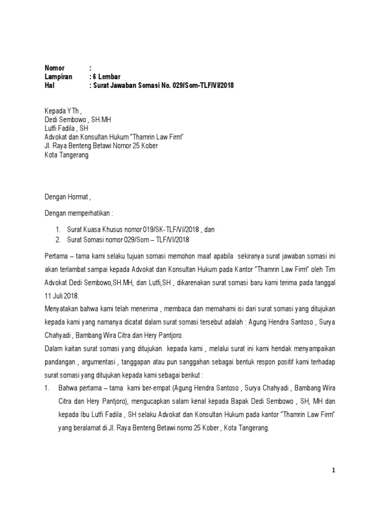 Contoh Jawaban Surat Somasi Tanpa Pengacara Nusagates