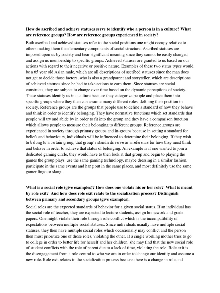 Understanding Social Status and Roles | PDF | Community | Identity ...