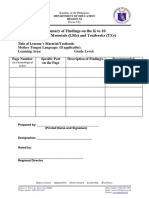 Template - Summary of Findings On The K To 10 LMs and TXs