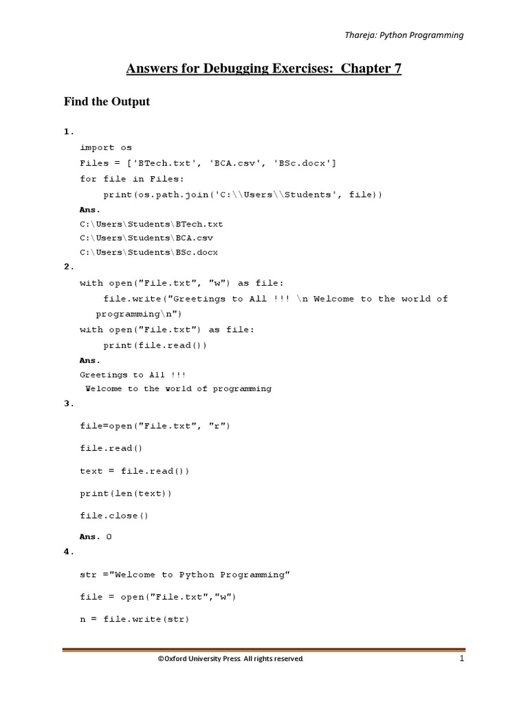 Chapter 7 Answers For Find The Output and Error | PDF | Filename | Text ...