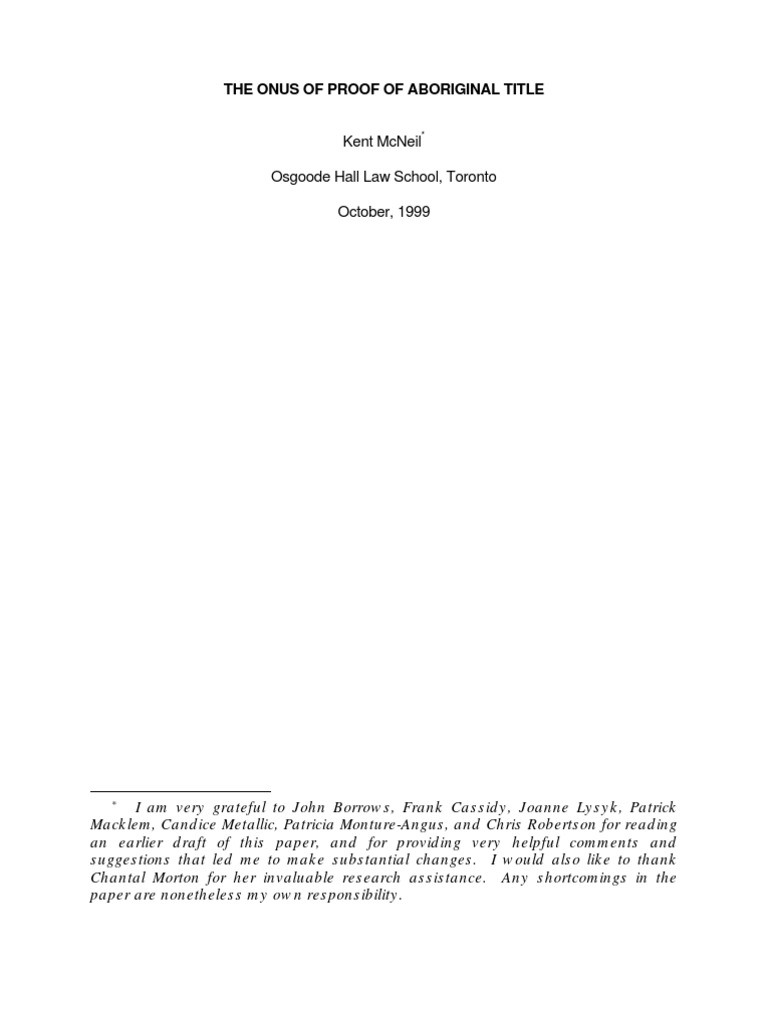 The Onus of Proof of Aboriginal Title | PDF | Burden Of Proof (Law ...