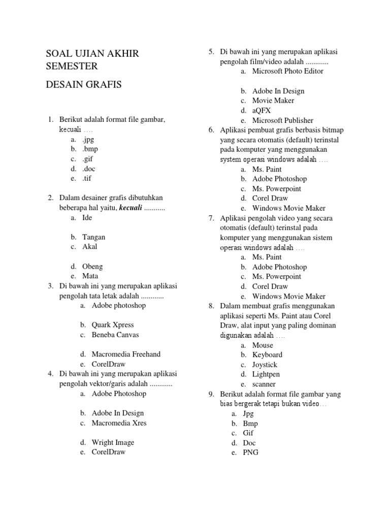 Latihan Soal Desain Grafis