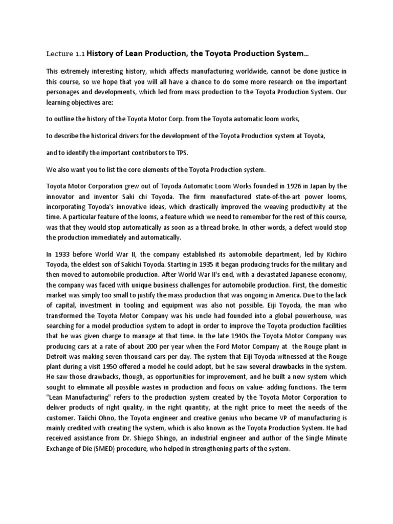 History of Lean Production, The Toyota Production System | Download ...