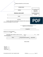 Personal Data Sheet for MSBs