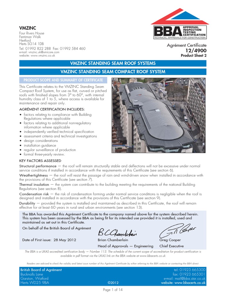 Zinc Sheet Product Data Sheet PDF Roof Structural Steel