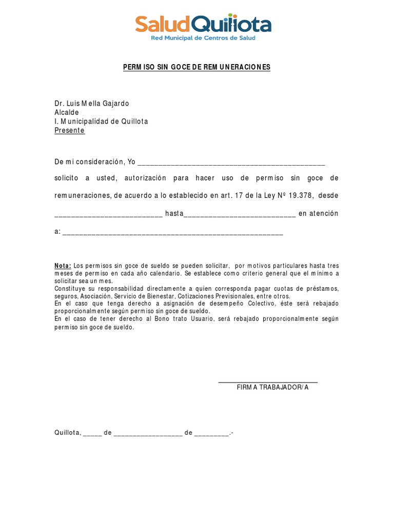 Formato Permiso Sin Goce De Sueldo