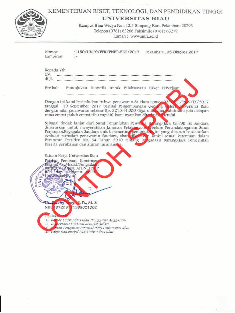 Contoh SPPBJ untuk Pengadaan Barang | PDF