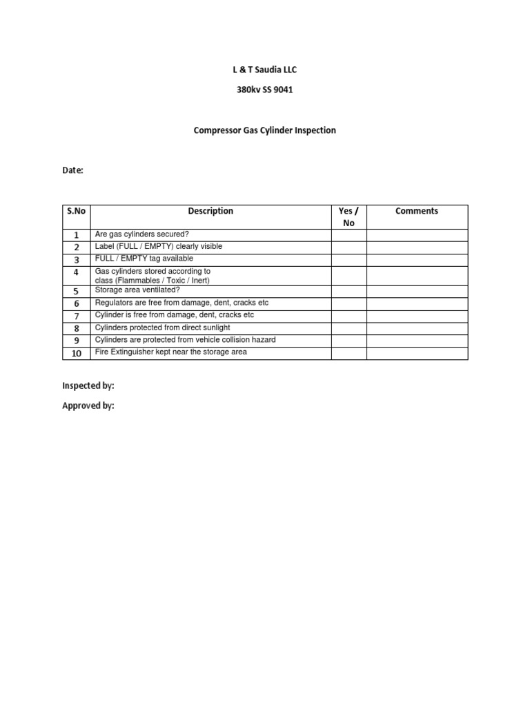 Cylinder Inspection Checklist PDF