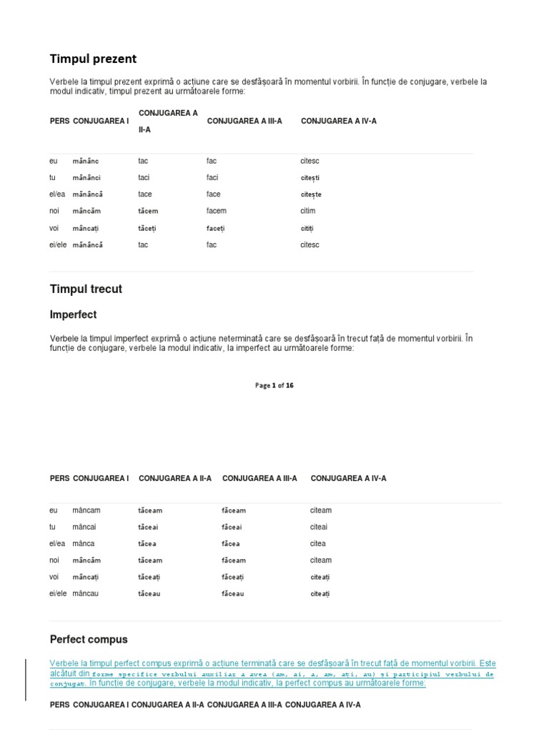 Schema Conjugare Verbe | PDF