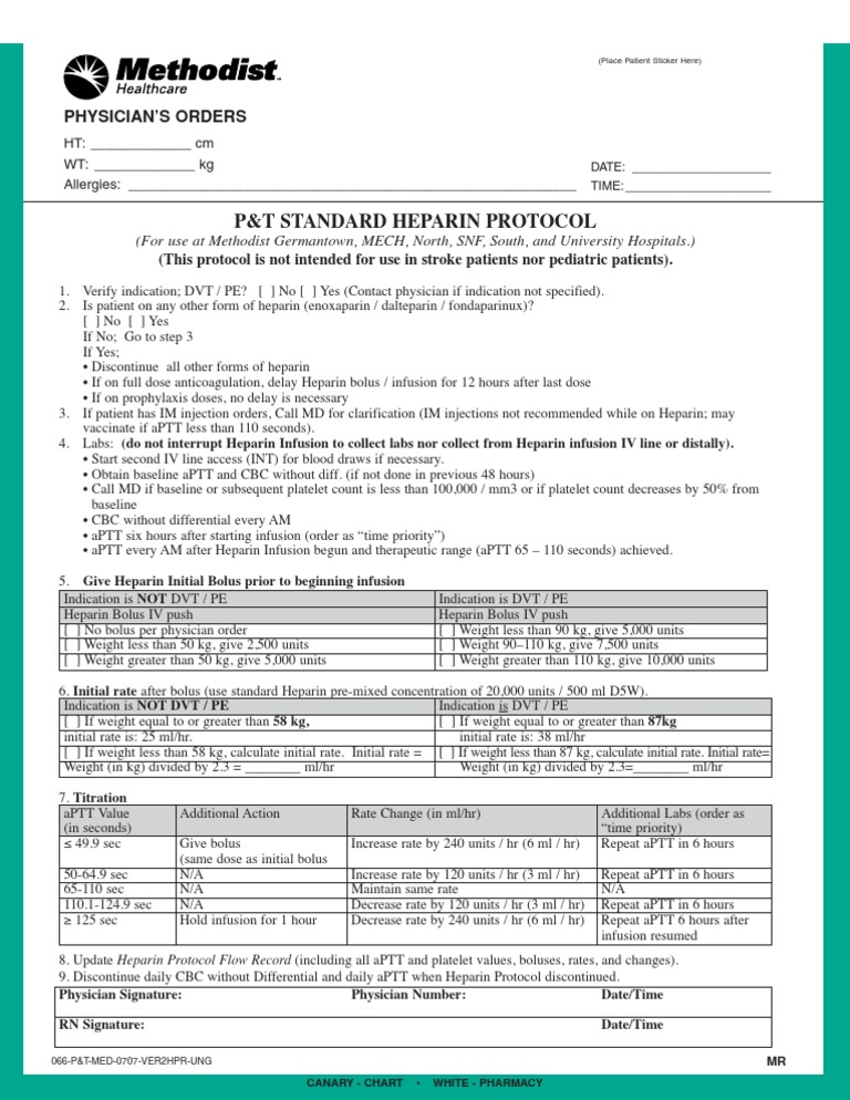 Heparin Administration Protocol Guide | PDF | Intravenous Therapy ...