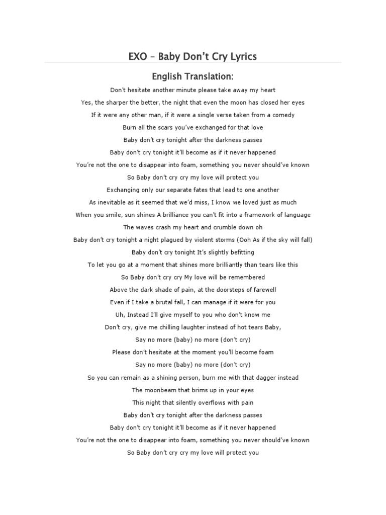 Exo Baby Don T Cry Lyrics English Translation Nature