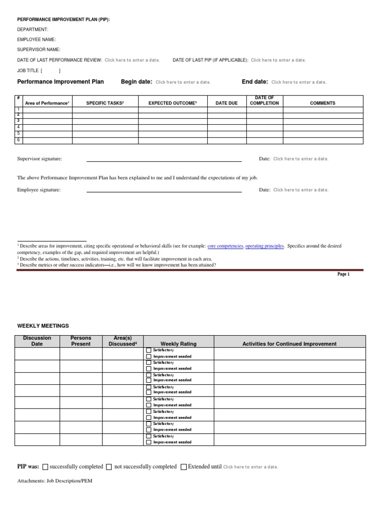 Performance Improvement Plan Template | PDF | Competence (Human ...