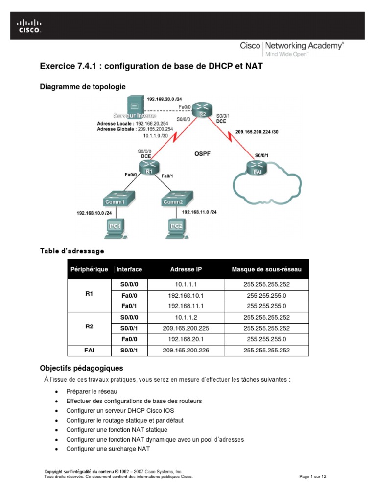 Exercice 7.4.1 - Configuration de Base de DHCP Et NAT | PDF | Adresse ...