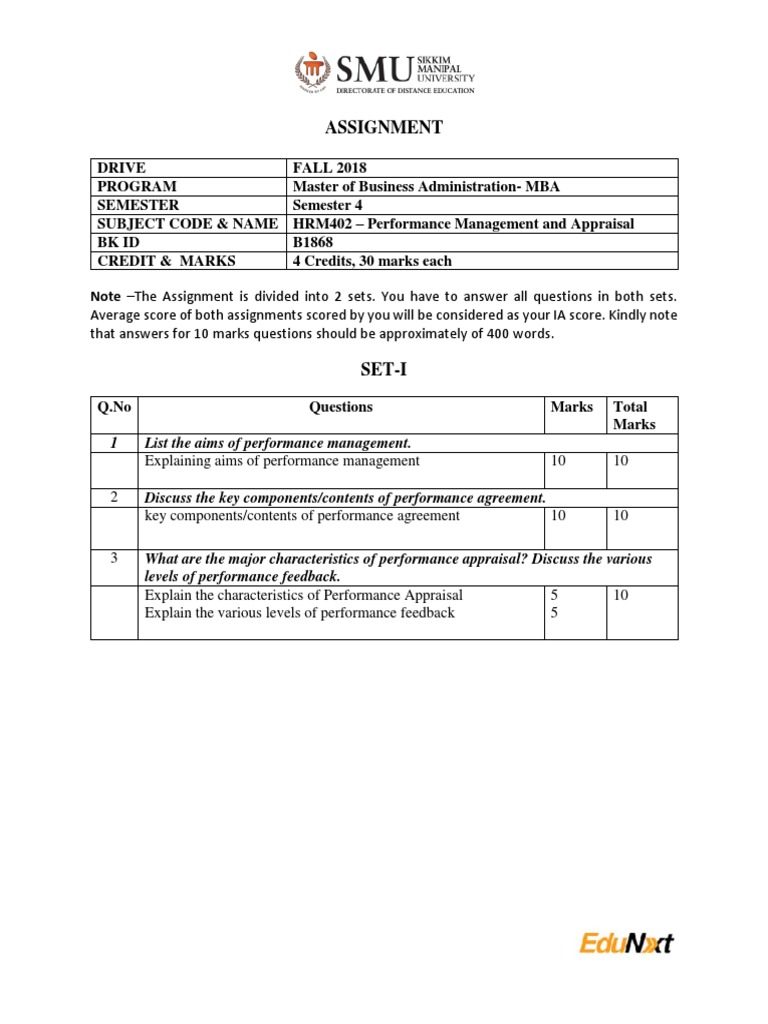 MBA HRM402 Performance Management Assignment | PDF