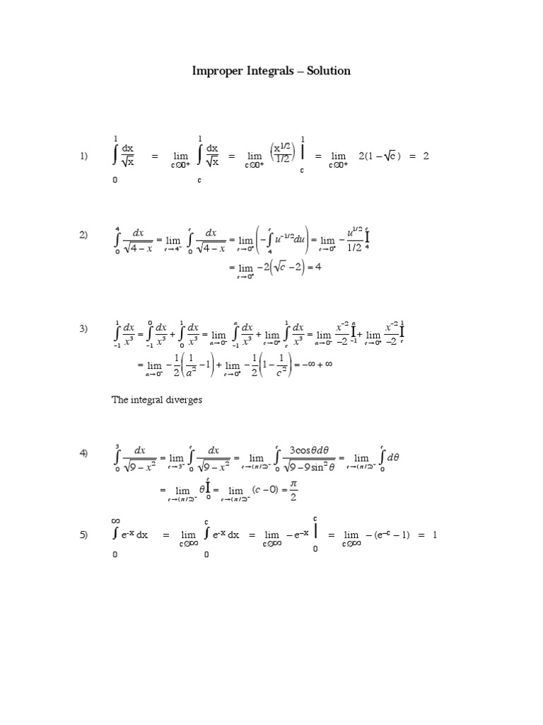 Improper Integrals Solutions Explained | PDF