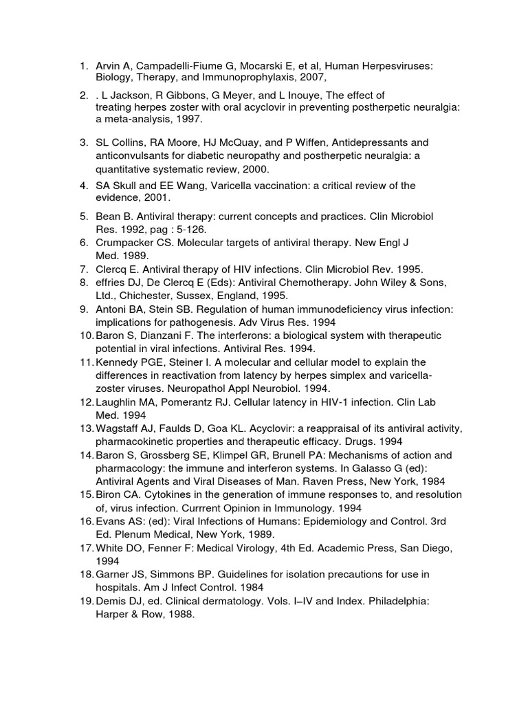 Bibliografie Herpes Zoster Herpes Simplex Antiviral Drug