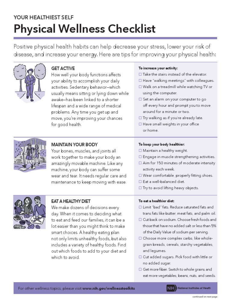 Physical Wellness Checklist Healthy Diet Nutrition