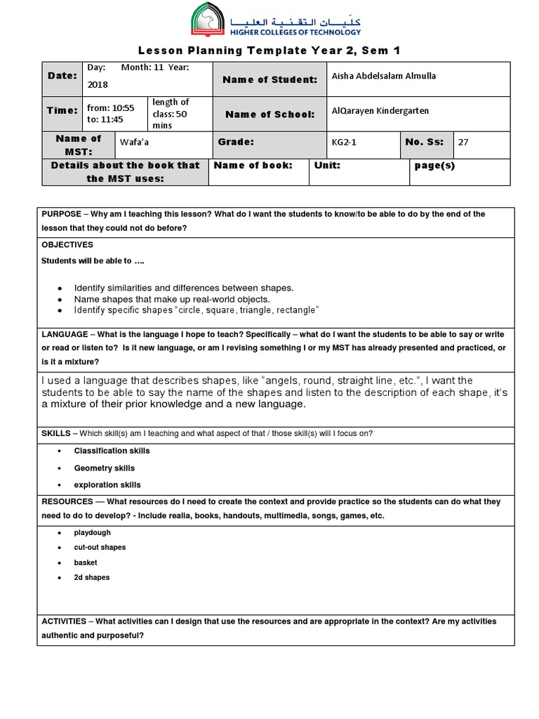 shapes lesson plan  Shape  Education Theory