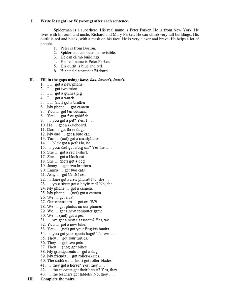 I. Write R (Right) or W (Wrong) After Each Sentence | PDF | Leisure