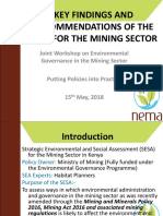Key Findings and Recommendations From The Strategic Environmental and Social Assessment For The Mining Sector in Kenya