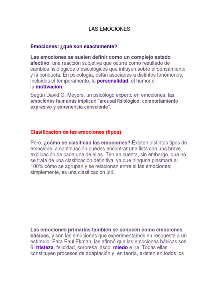 Tipos y Teorías de las Emociones | PDF | Las emociones | Temor