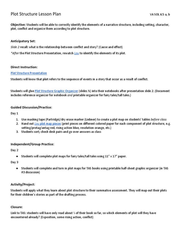 Plot Structure Lesson Plan: Objective | PDF