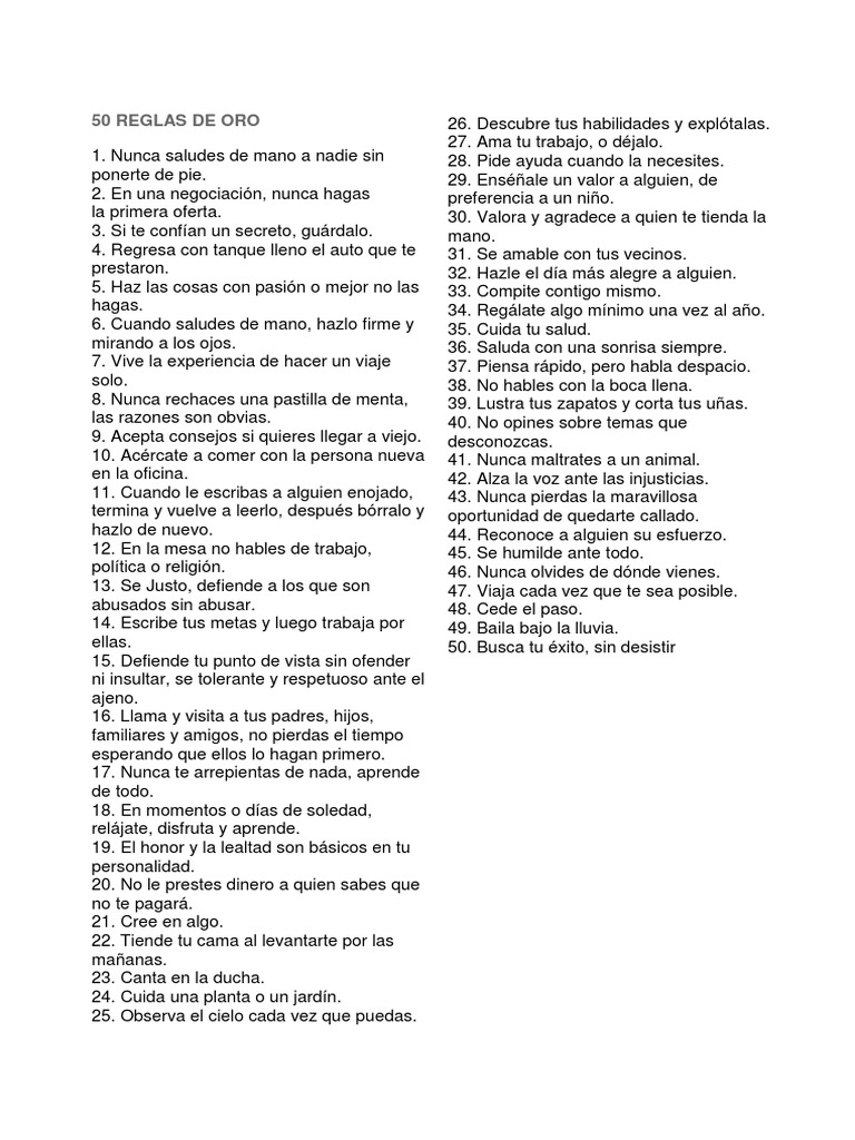 50 Reglas de Oro para la Vida | PDF | Ocio | Violencia