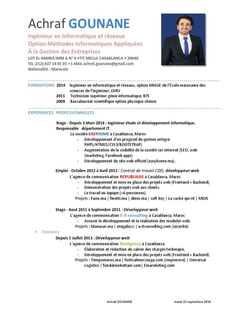 Cv Ingénieur Informatique Maroc
