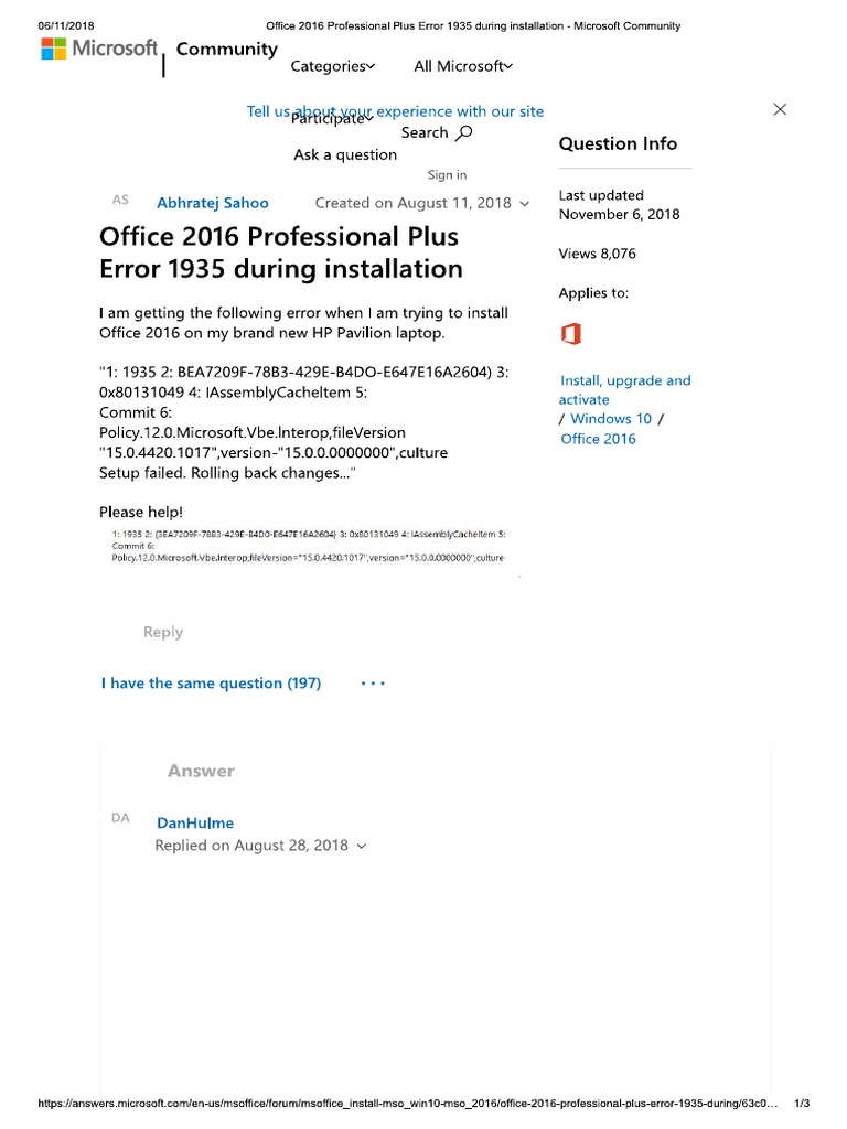 Error 1935 During Installation | PDF