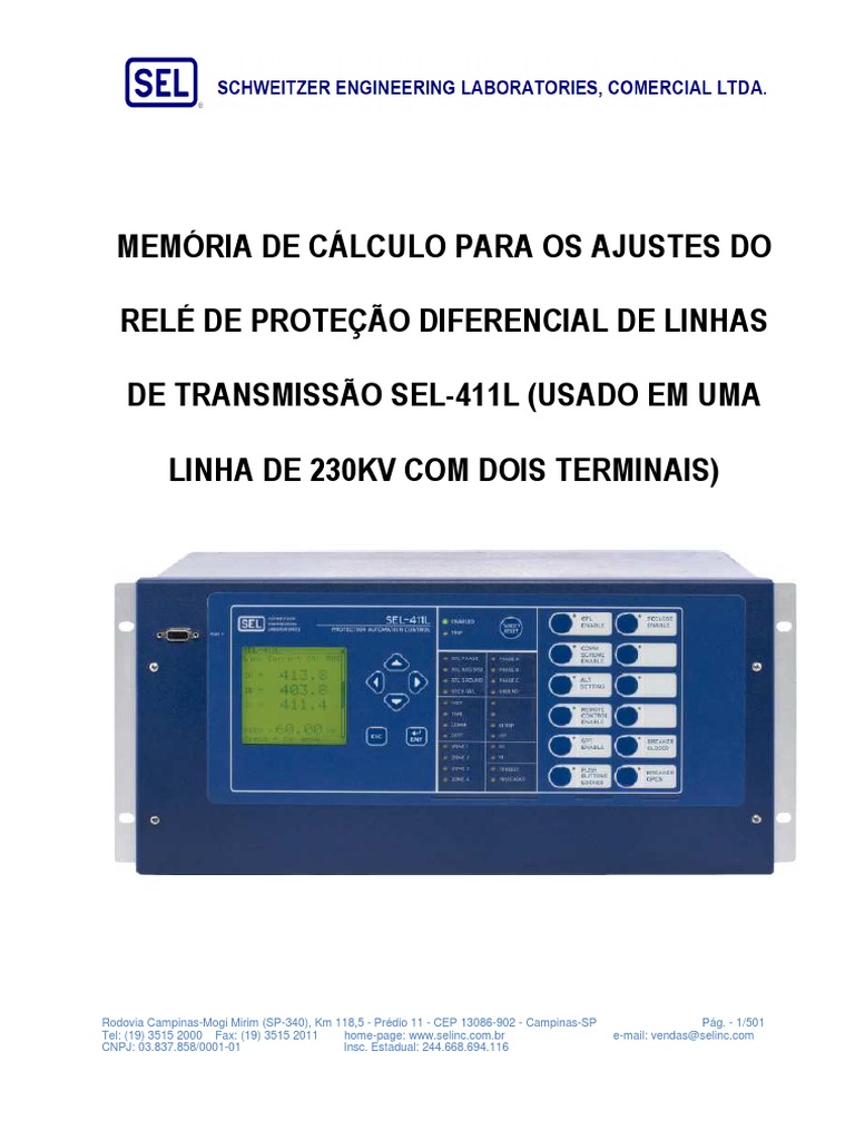Roteiro de Ajustes Sel 411L (2T) PDF PDF Entrada/Saída