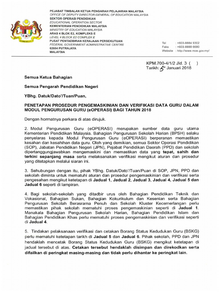 Penetapan Prosedur E Operasi 5 Jan 18