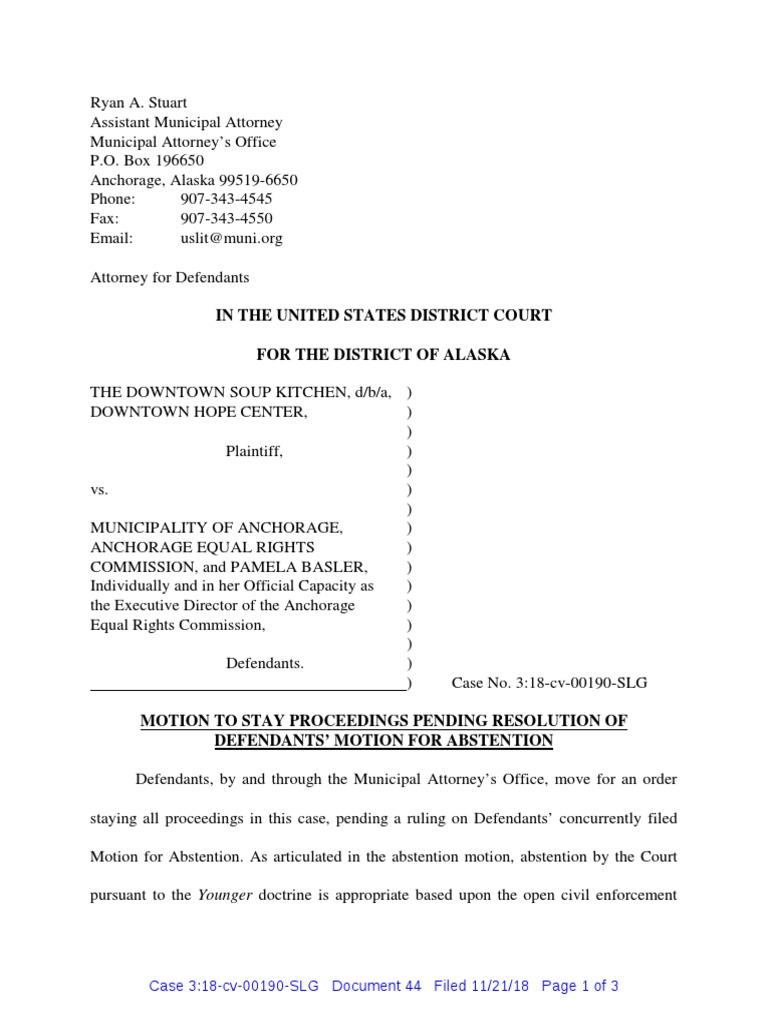 Motion To Stay PDF Abstention Doctrine United States Law