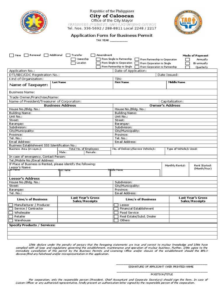 Application Form For Business Permit (2014) | PDF | Lease | Franchising