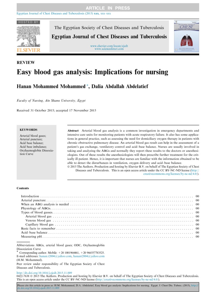 Easy Blood Gas Analysis Implications For Nursing PDF Respiratory System Bicarbonate