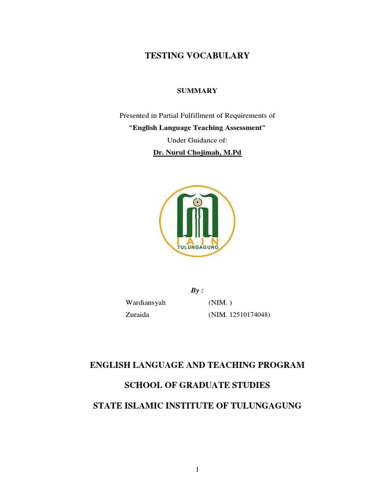 Importance of Vocabulary Testing in ESL | PDF | Vocabulary | Multiple ...